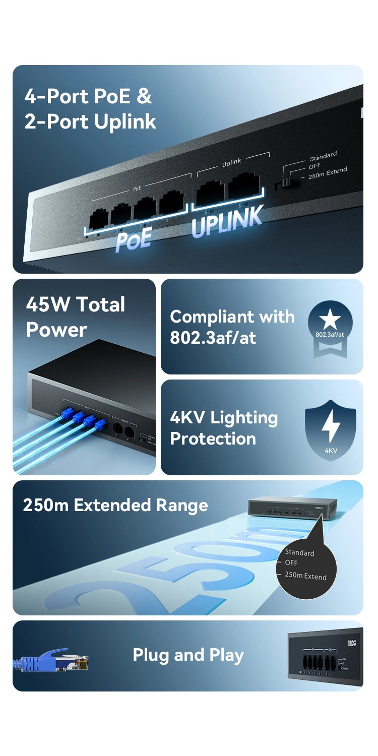 Imou SF106P 6-Port PoE Switch — PoE Switch კამერებისთვის