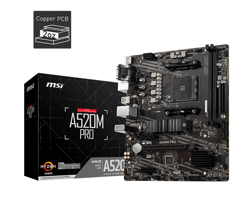 MSI A520M-A PRO Motherboard AM4 — A520 ბიუჯეტური დედაპლატა